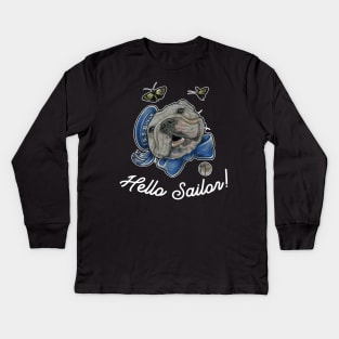 Hello Sailor - Bulldog - Quote - White Outlined Version Kids Long Sleeve T-Shirt